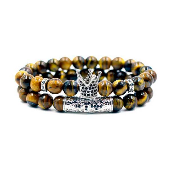 Pulsera ojo de tigre con bola de micro cristales austriacos