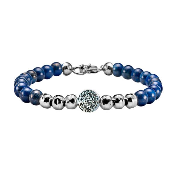 Pulsera de lapislazúli con medalla de San Benito
