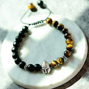 Pulsera de piedras ojo de tigre y casco gladiador