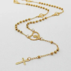 Collar Rosario De Acero Quirurgico Dorado